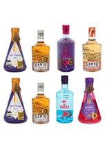Load image into Gallery viewer, two bottles of Ube Cream Liqueur, 2 bottles of Kanto Salted Caramel Vodka, 1 bottle of Sirena Blue Pea Gin, 1 Bottle of Sirena Dry Gin,1 bottle of Kanto Popcorn flavoured vodka and 1 bottle of gayuma liqueur.
